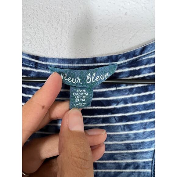 Fleur Bleue Blue Tie Dye Striped Maxi Dress Medium Side Slit Sleeveless - Picture 5 of 7